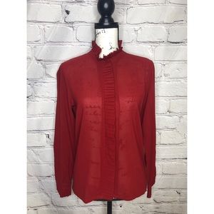 Bogner Red Ruffle Button Down Blouse - size 38